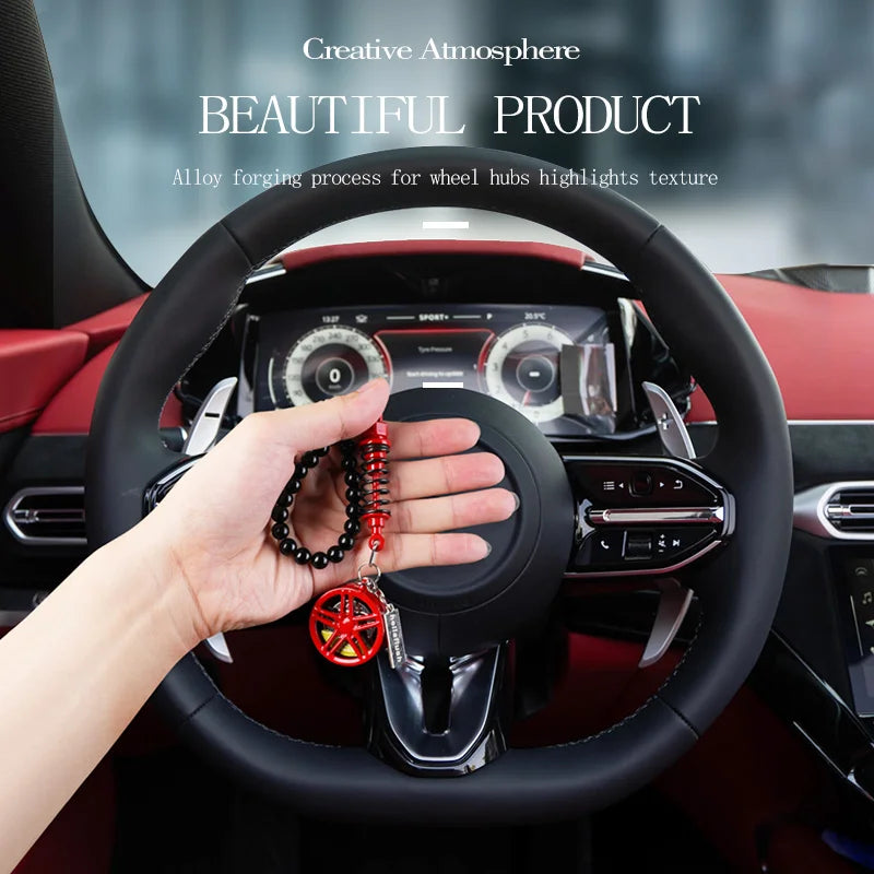 metal Car Mirror Rearview Pendant Auto Interior Decor Pendants Aluminum Wheel With Shock Absorber Ornament Hanging Accessories