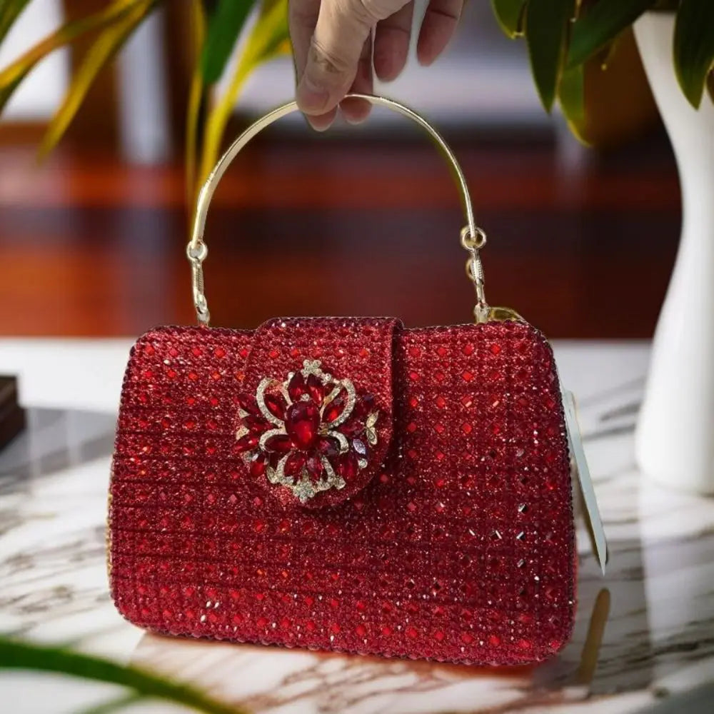Luxury Sparkling Rhinestone Clutch Bag Crystal Evening Purse with Metal Handle Diamond Chain Handbag for Wedding Party Dinner