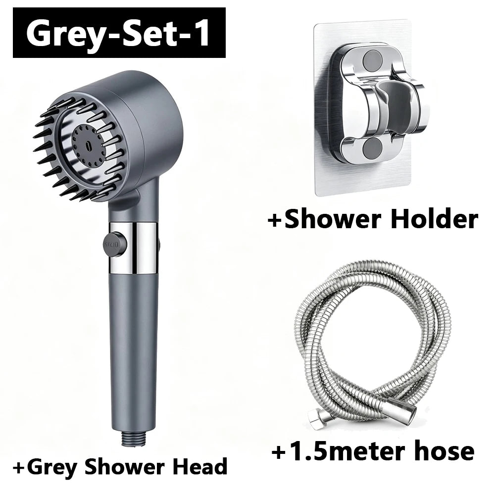 Black & Grey Wall-Mounted High-Pressure Shower Head with  Polished Finish Durable Plastic for Enhanced Water Pressure