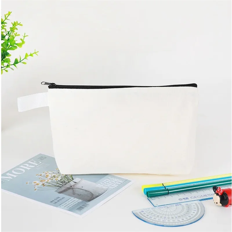 10/20Pcs Custom Logo Colored Canvas Pencil Case with Zipper Handheld Makeup Bag DIY Stationery&Cosmetic Storage Organizer Pouch