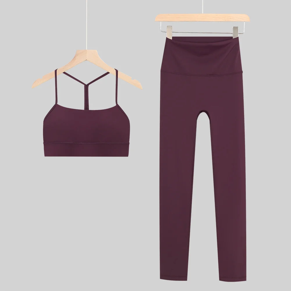 New Yoga Women Vest Gym Top Y-shape Bra Set Comfortable Running Fitness Cropped Pants Sportswear
