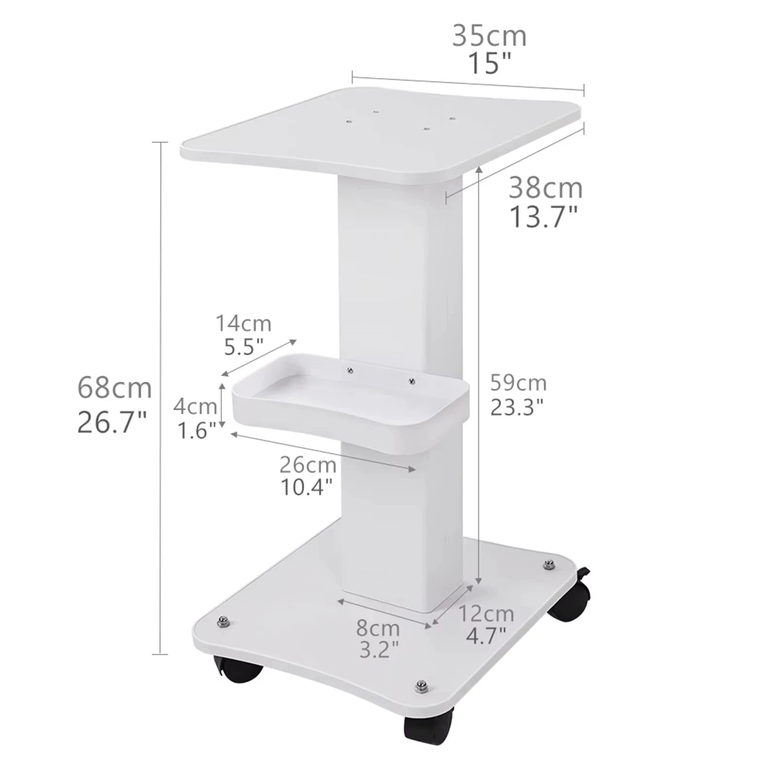 1pcs 3 Tier Rolling Utility Cart  Movable Gap Storage Rack 360 Degree Rotating Professional Portable Trolley For Beauty Salon