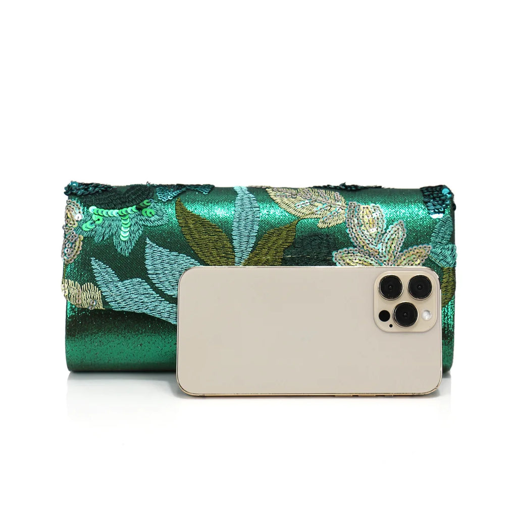 Spring and summer new dark green flower dinner bag light luxury envelope bag women's elegant fashion dress clutch bag
