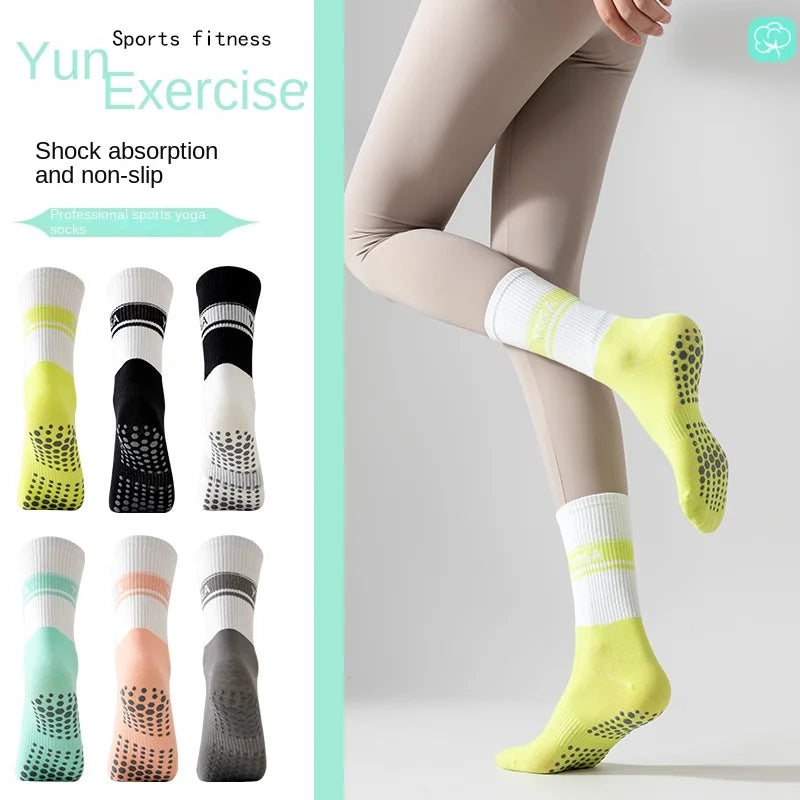 Cross-Border Professional Yoga Socks,  Cotton Strapping Silicone Anti-Slip Pilates Fitness Dance Floor Socks