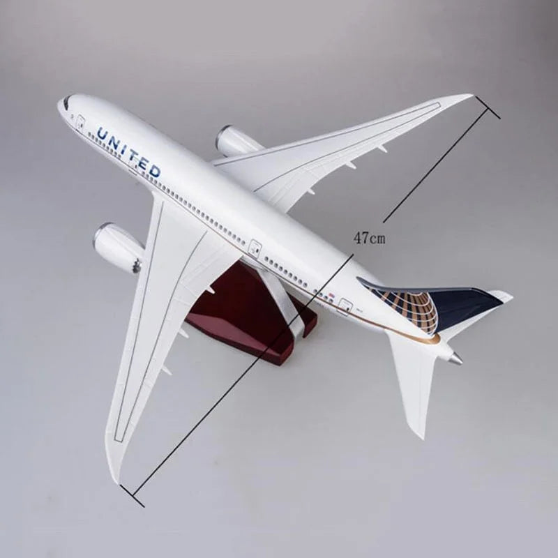 43cm 1:130 Scale Plane B787 United Airlines Airplane Model Resin With Lights & Wheels Die-cast Aircraft Toys Child Assemble Gift