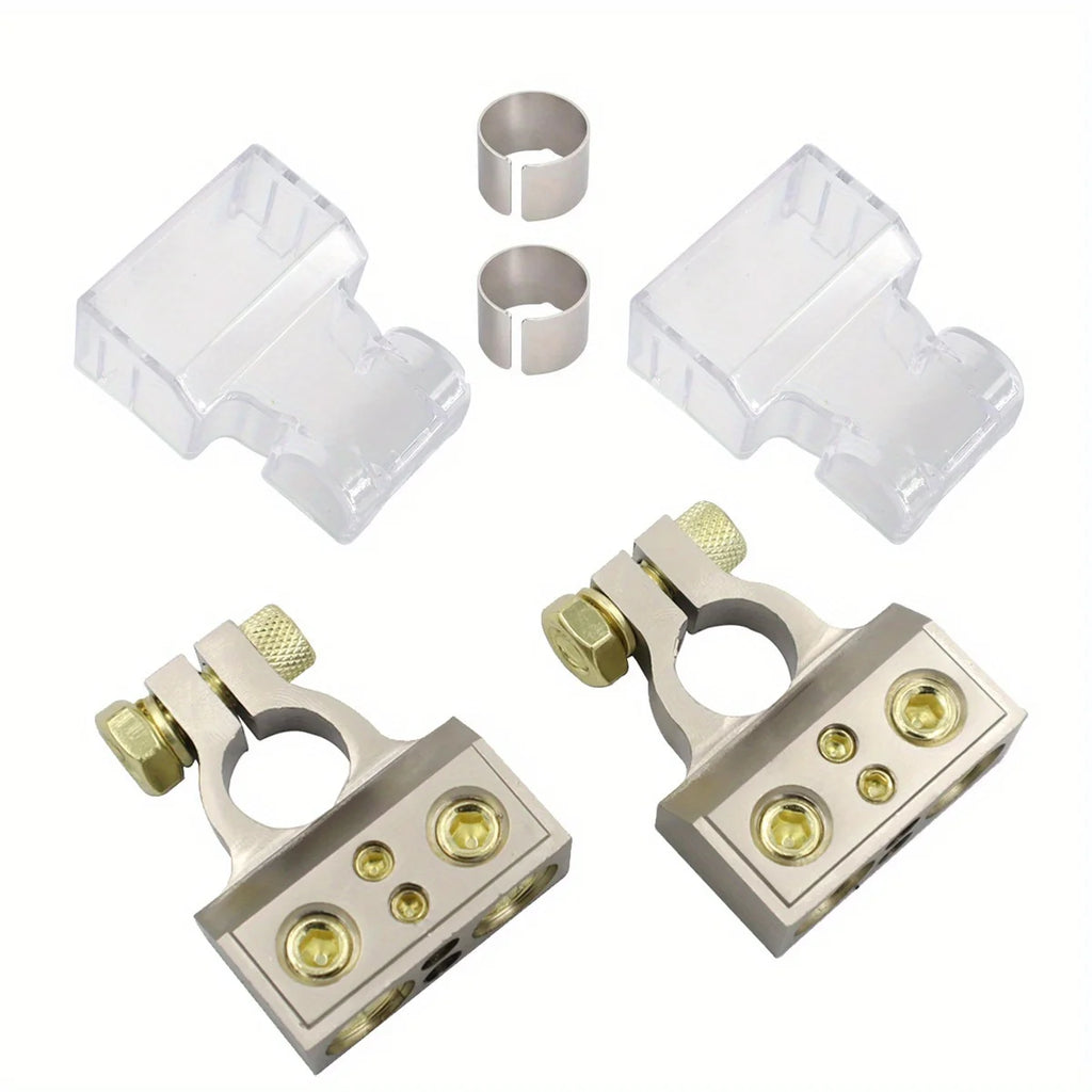 2 Car Battery Terminal Clamps with Shell and Ring 1/0 2 4 8 GA AWG Gauge Positive and Negative Ports