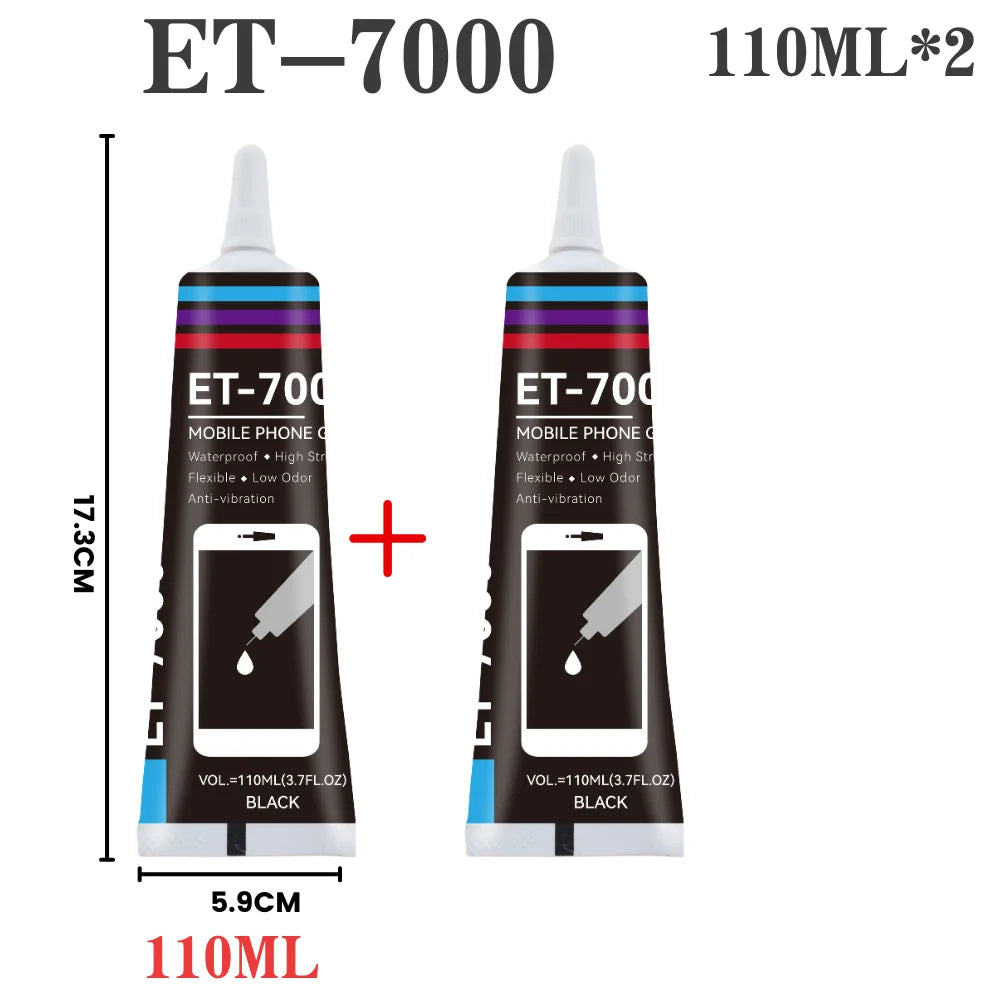 T7000 Black Soft Glue for Phone Back Glass Battery Repair-High Strength Anti-Vibration Flexible Adhesive Screen Replacement Glue