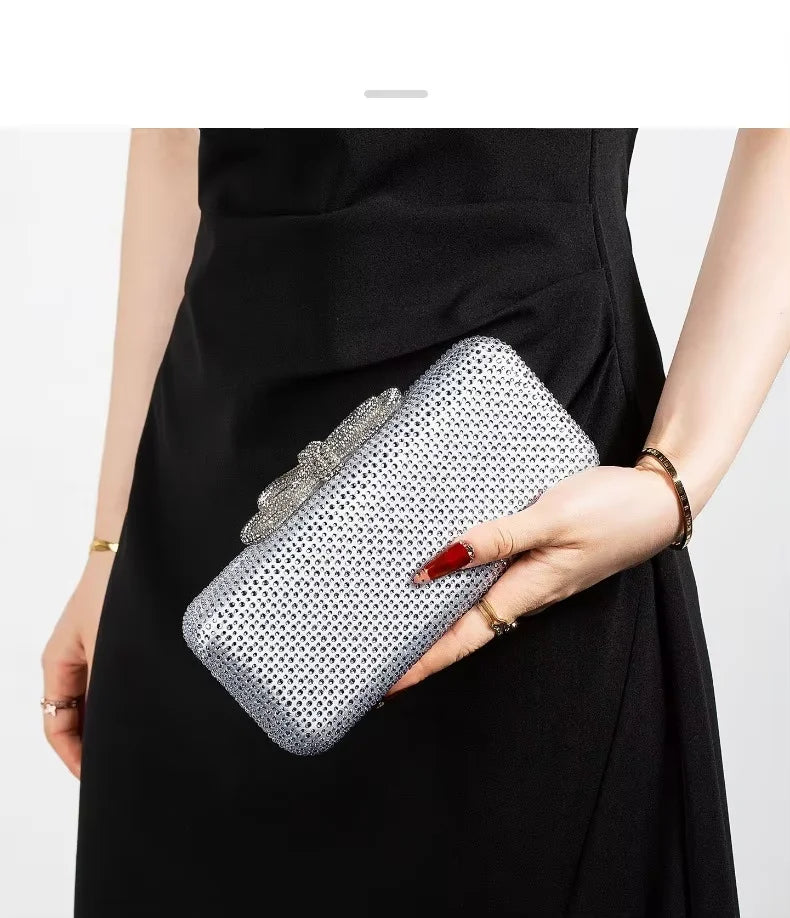 2026 Cross-Border New Style Silk Rhinestone-Shaped Clutch Bag Magnetic Clasp Single Shoulder Crossbody Ladies Evening Bag Luxury
