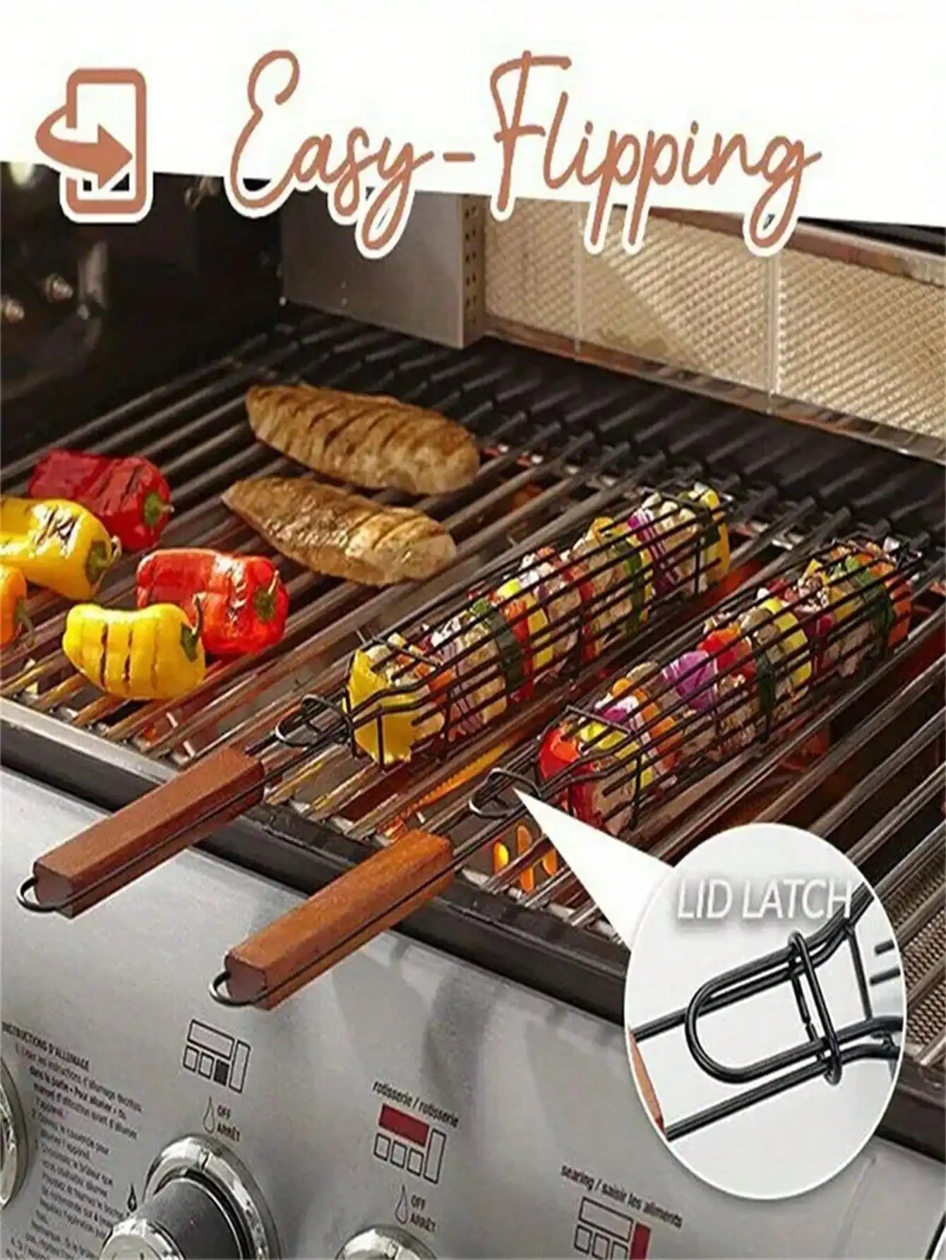 1Pc Non-Stick Barbecue Basket with Wooden Handle - Portable Metal Charcoal Barbecue Tool, Suitable for Vegetables and Meat, Perfect for Outdoor Camping, Picnics, and Hiking, Outdoor Barbecue Accessories