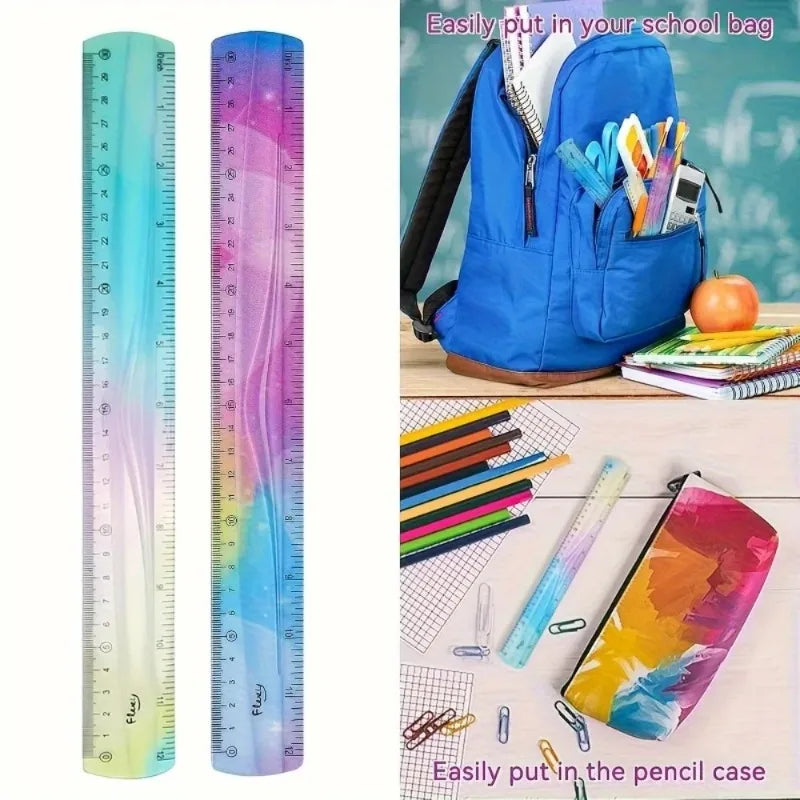 Colourful Student Flexible Ruler, Inch And Metric, 30 Cm/12 Inch, 20 Cm/8 Inch, 15 Cm/6 Inch, Random Colors Student Stationary