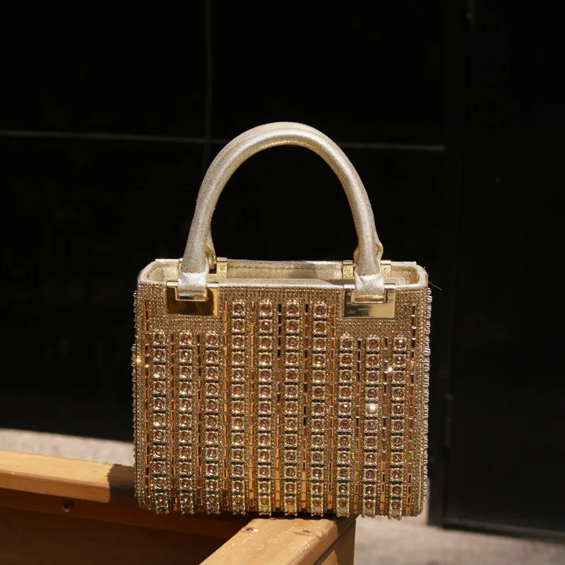 2025 Luxury High-end Crystal Diamond Women Evening Clutch Bag Fashion Design Big Rhinestone Wedding Party Handbags Shoulder Bag