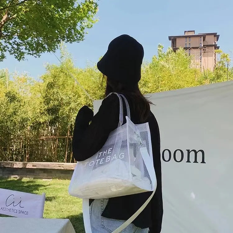 Fashion New High Capacity PVC Women's Bag Transparent Tote Bag Jelly Bag Handheld One Shoulder Crossbody Tote Bag