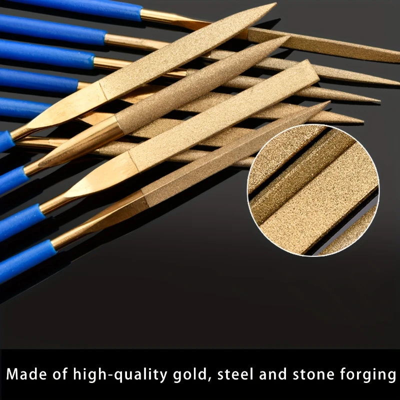 1Set Titanium-Plated Diamond File Set High Frequency Quenching Strong and Wear-Resistant - Industrial Grade