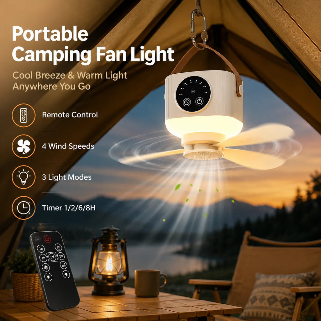 2026 New Portable Rechargeable Ceiling Fan Wireless USB Hanging Fan for Student Dorm Bed Outdoor Camping