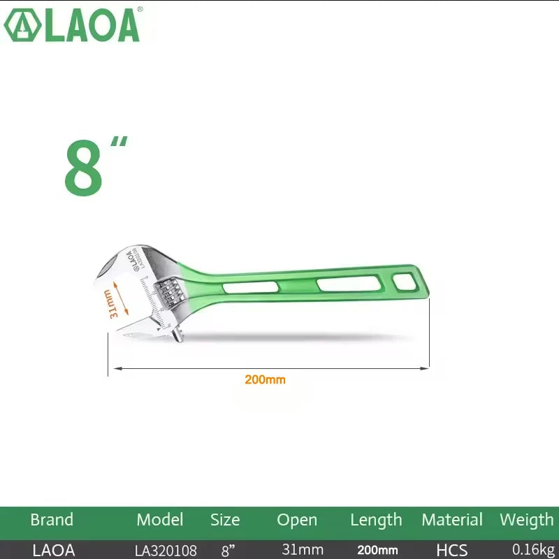 LAOA 6-12 inch Large Opening Adjustable Wrench Light Spanner Multifunctional Bathroom Pipe Wrench  Plumbing Repair Hand Tools