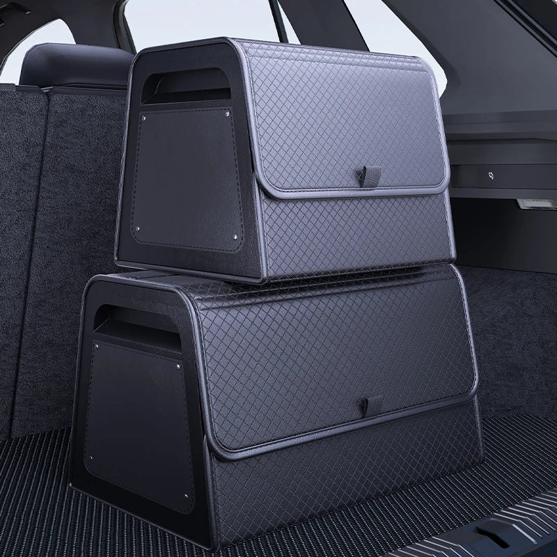 Car Trunk Organizer with 4-Point Magnetic Closure – PU Leather, Reinforced ABS Frame, Fits SUV, Sedan, and Home Use