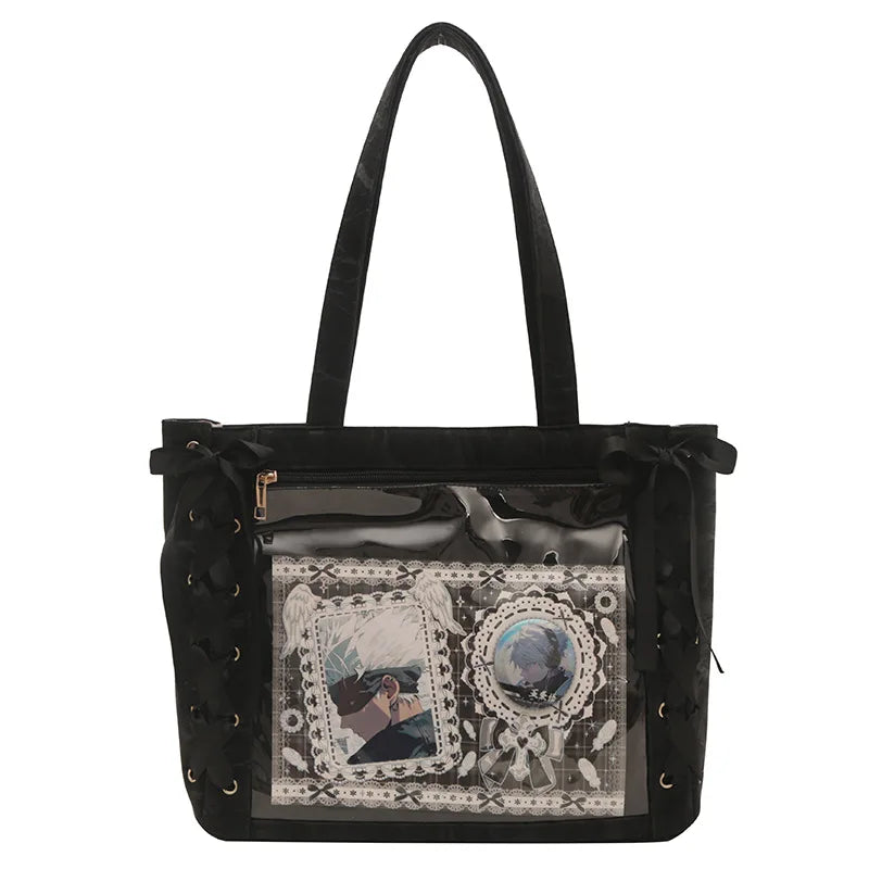 Jk Elegant and lovely leisure Ita bag Women's shoulder bag Leather sweet lolita Japanese transparent fashion handbag