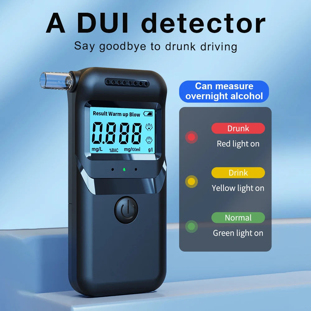 LCD Display Digital Alcohol Tester Professional Alcohol Detector Accurate Breathalyzer Drunk Driving Tester with 3 Colors Lamp
