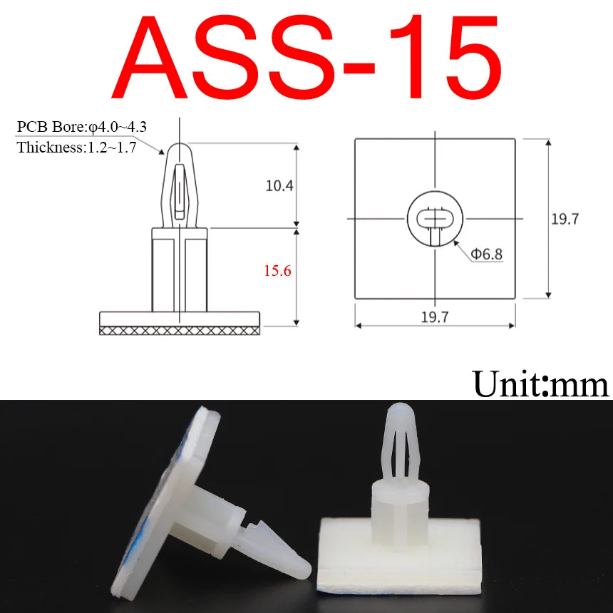 ASS-5/6/8/10/13/16 20*20mm Nylon 4mm Bore PCB Board Support Holder Locking Snap-In Fixed Pillar Adhesive Column Spacer Standoff