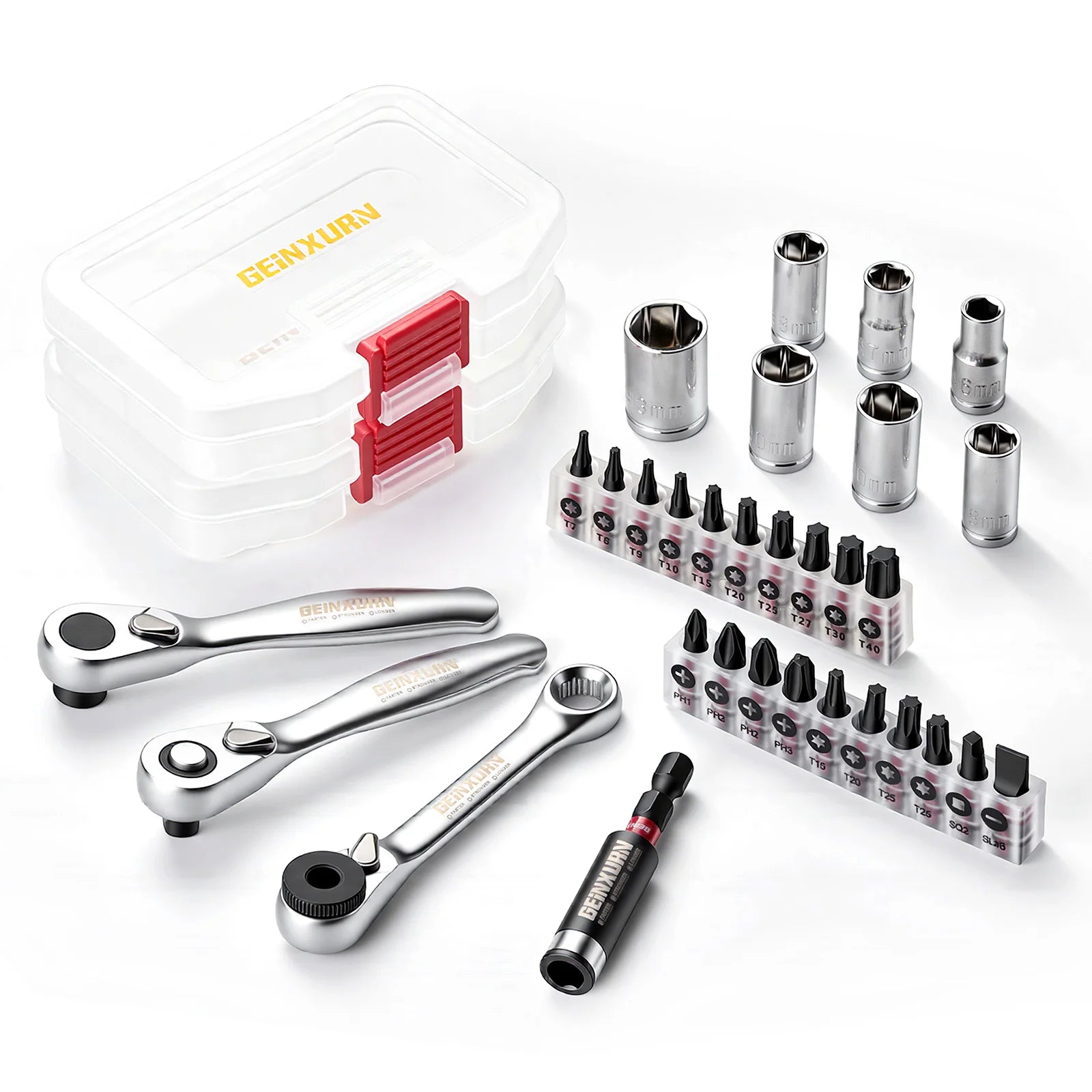 Geinxurn 1/4-inch Ratchet Wrench Set & Mini Spanner and Screwdriver Set, for Portable Plastic Box