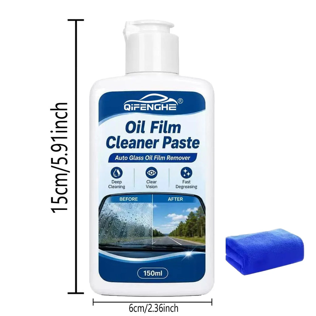 Car Windshield Oil Film Cleaner Paste 150ml QIFENGHE Auto Glass Oil Film Remover Deep Degreasing Clear View with Cleaning Towel