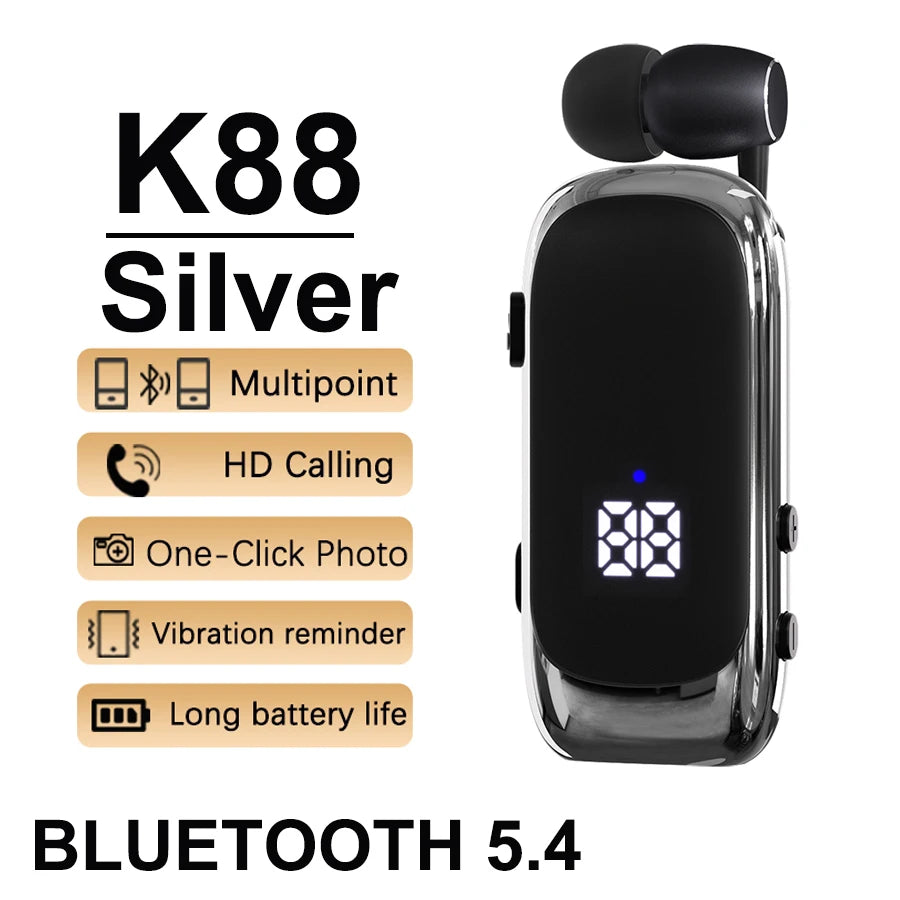 K75 Lavalier Business Headset Bluetooth 5.4 Bass Earphone HD Call Vibration Reminder+Voice Number Reporting Wireless Headphone