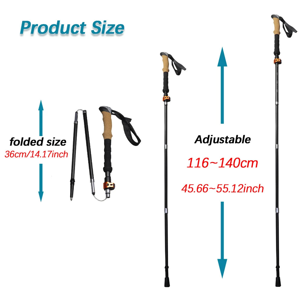 Trekking Poles Ultralight Carbon Fiber Folding Hiking Nordic Walking Stick Quick Flip-Lock Telescopic Crutches