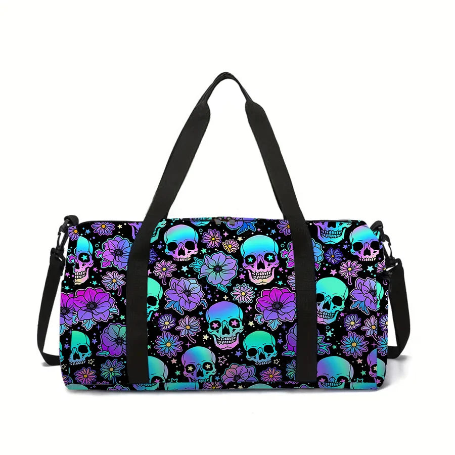 Colorful Skull Large Capacity Travel Duffels Bag for Boy/Girl Children Best Gift 2D Flat Cartoon Leisure Fitness Bag