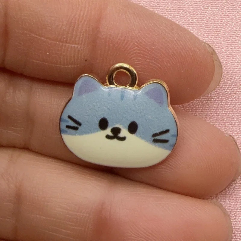 12pcs Printed Cat Head Alloy Drip Oil Pendant, DIY Jewelry Making Earrings, Keychains, Accessories