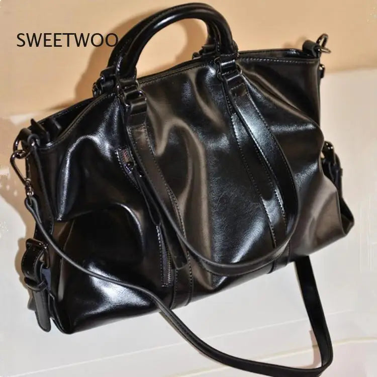 Womens Vintage Oil Wax Leather Tote Bag Large Capacity Top Handle Crossbody Handbag