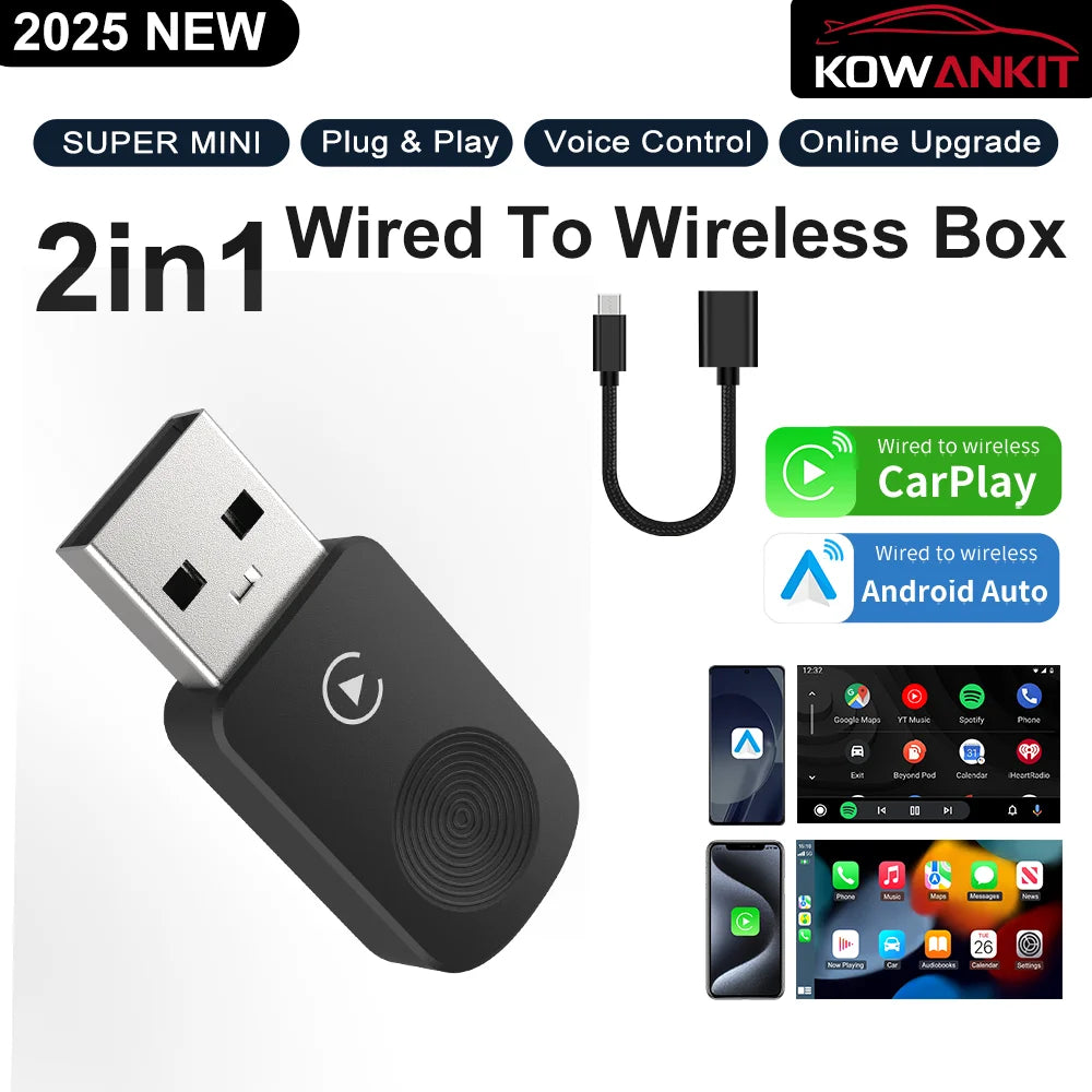 2026 Wireless Carplay Mini Adapter Android Auto Dongle Plug & Play WiFi Bluetooth Private Mold PVC Design for Cars Since 2016+