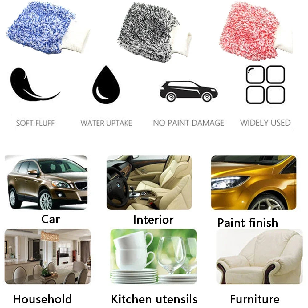 Car Wash Brush Microfiber Wheel Brush Cleaning Gloves Non-Slip Handle Plush Rims Spokes Wheel Washing Brushes Car Accessories