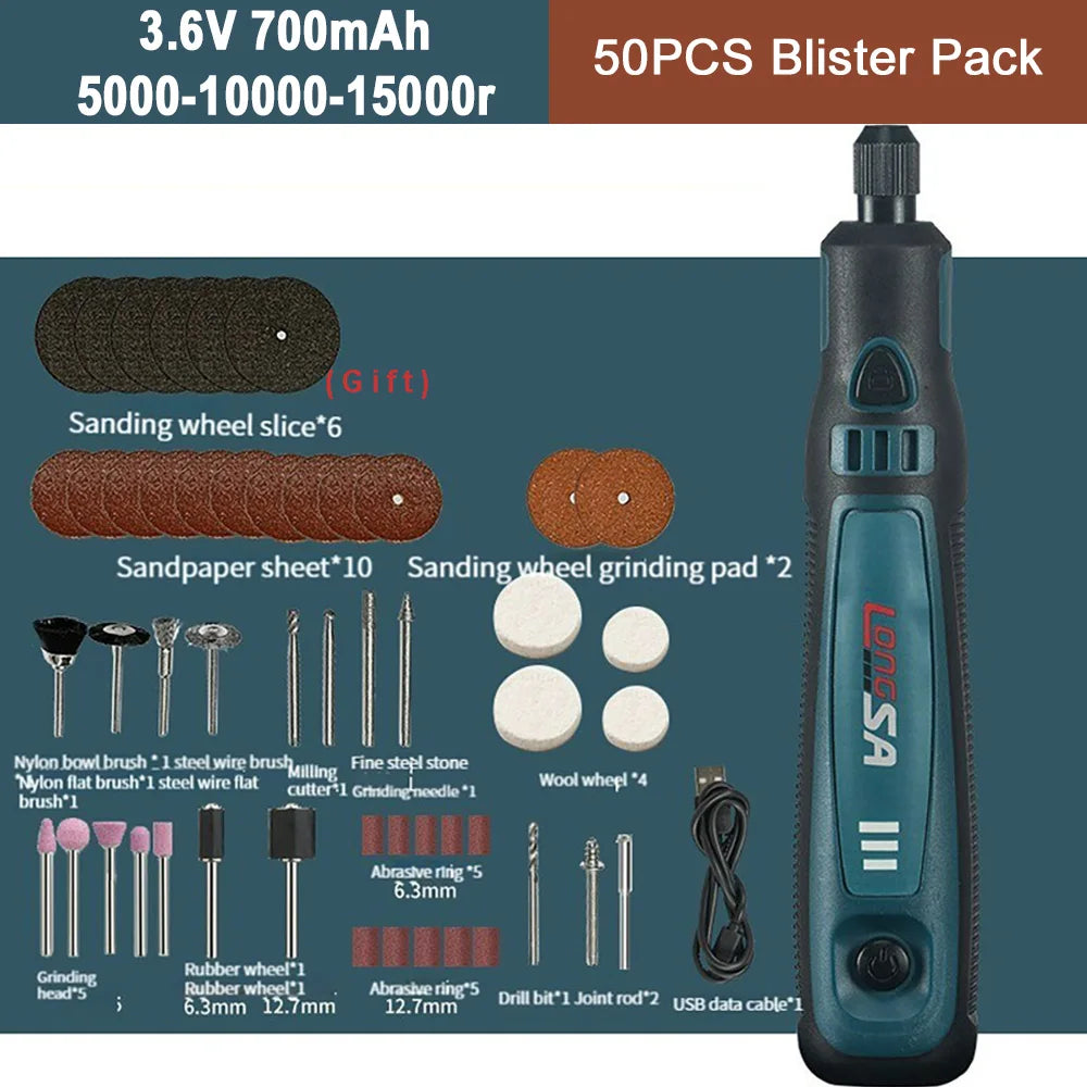 5000-20000r 4.2V Engraver Electric Drill Mini Grinder Engraving Pen Drilling Machine Cordless Rechargeable Micro Rotary Tool Kit