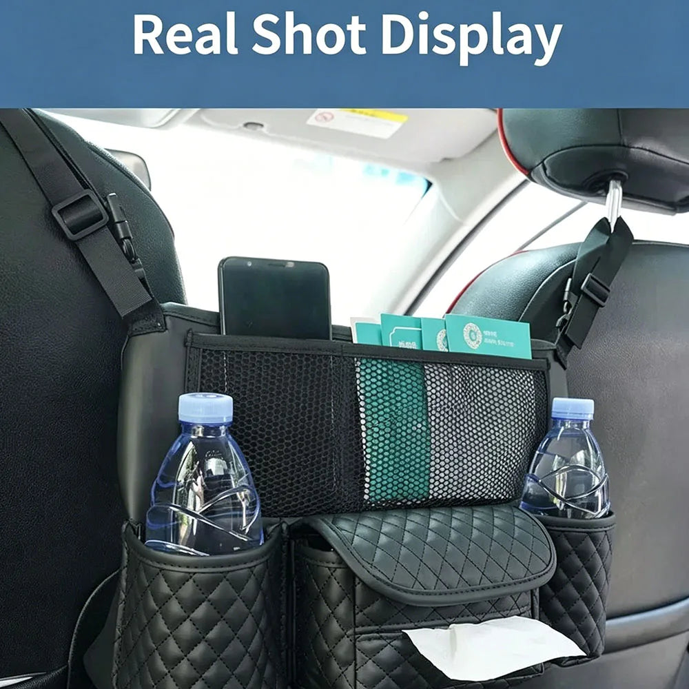 Car Storage Bag Nappa Leather Car Storage Bag between the Center Console and Seat Backrest Bag Multi-Functional Storage Bag