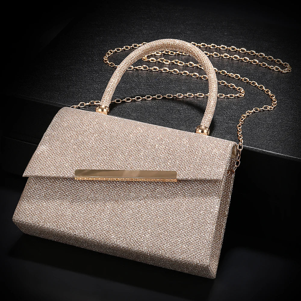 New Flash Powder Evening Bag - High-end metallic strip handbag for wedding banquet and party Bridal dress handbag for the bride
