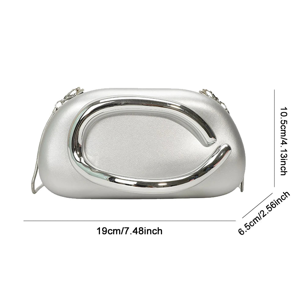 Trendy Clutch Purses PU Leather Crossbody Shoulder Bag Women Metal Decoration Evening Bag for Evening Dinner
