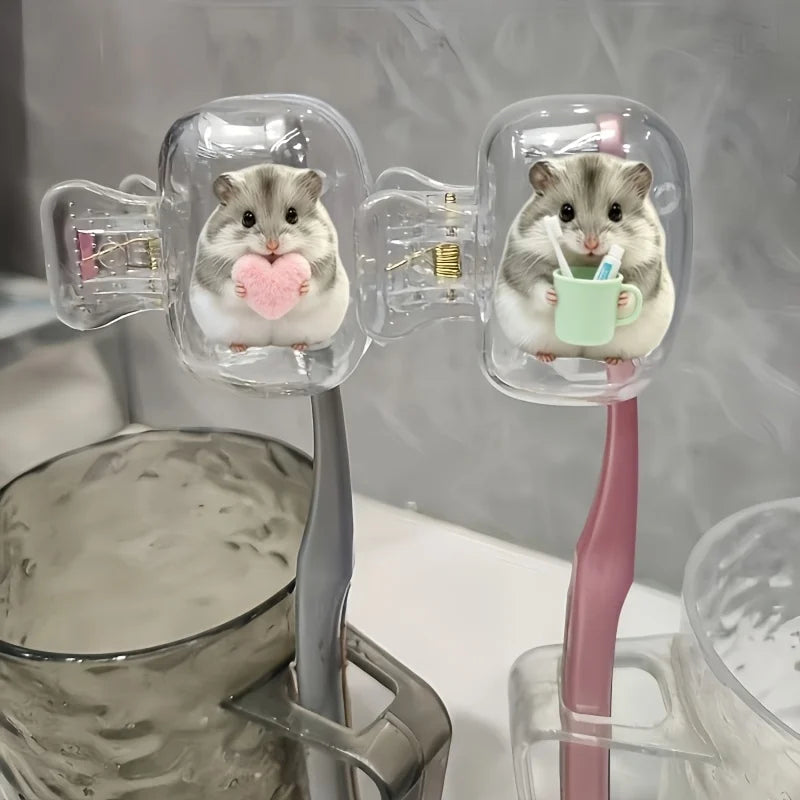 2pcs Cute Hamster Toothbrush Head Covers Portable Storage Box Toothbrush Protector Rack Daily Use And Outdoor Trips Party Gifts