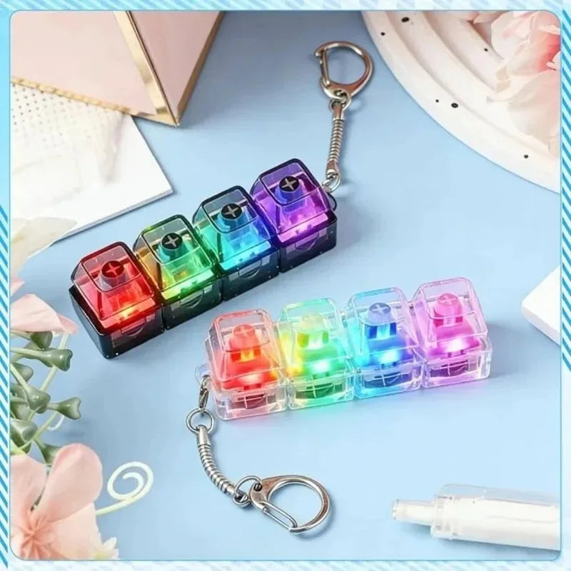 /*LED Keyboard Keychain Fidget Toys Crystal Clicker Sensory Toy for Stress Relief Keyboard Keychain Fidget Gadget for Adults Kid