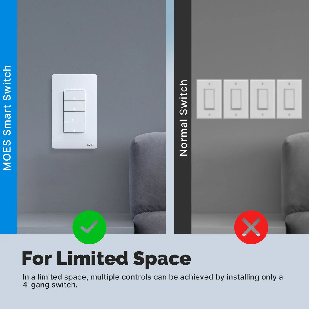 MOES Tuya Matter WiFi Smart Light Button Switch App Control Neutral Wire Required Grounding Design Alexa Google Home Apple Home