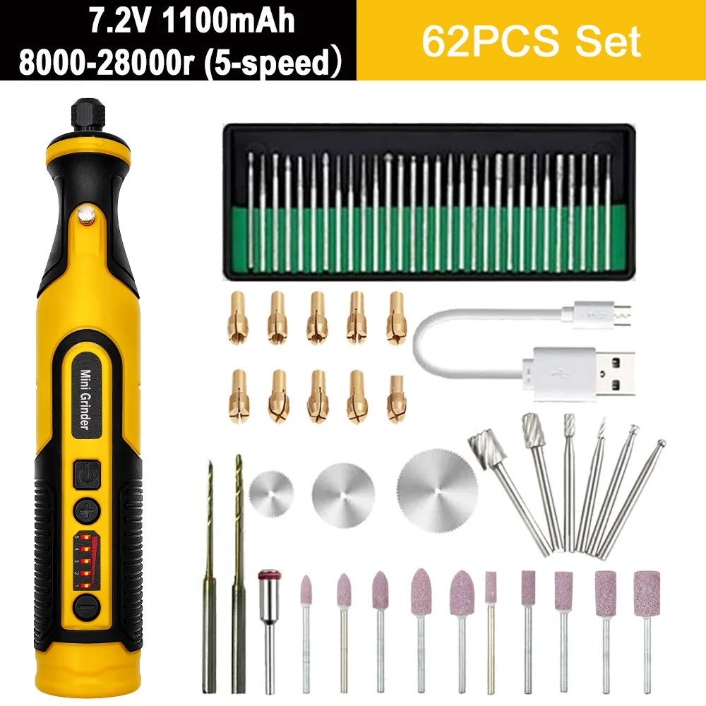 5000-20000r 4.2V Engraver Electric Drill Mini Grinder Engraving Pen Drilling Machine Cordless Rechargeable Micro Rotary Tool Kit