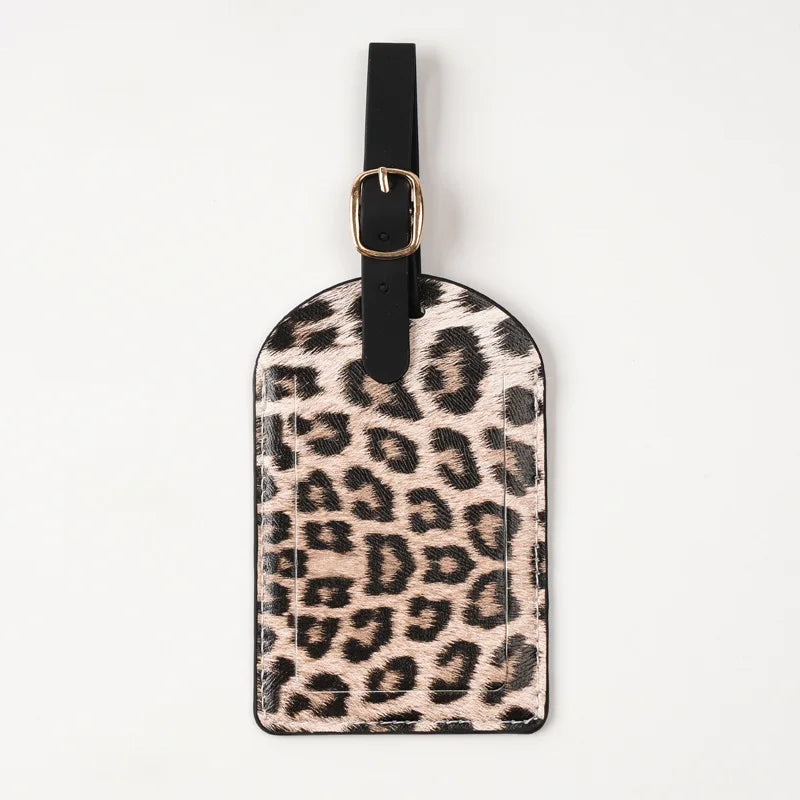 Women Men Fashion Leopard Print Luggage Tags PU Leather Suitcase Labels Tags with Adjustable Strap Travel Travel Accessories