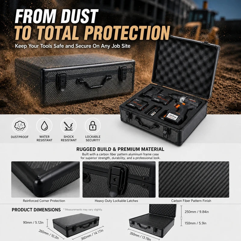 Heavy Duty Aluminum Tool Case with Foam Insert, Lockable Portable Storage Box for Mechanics, Electricians & Power Tools