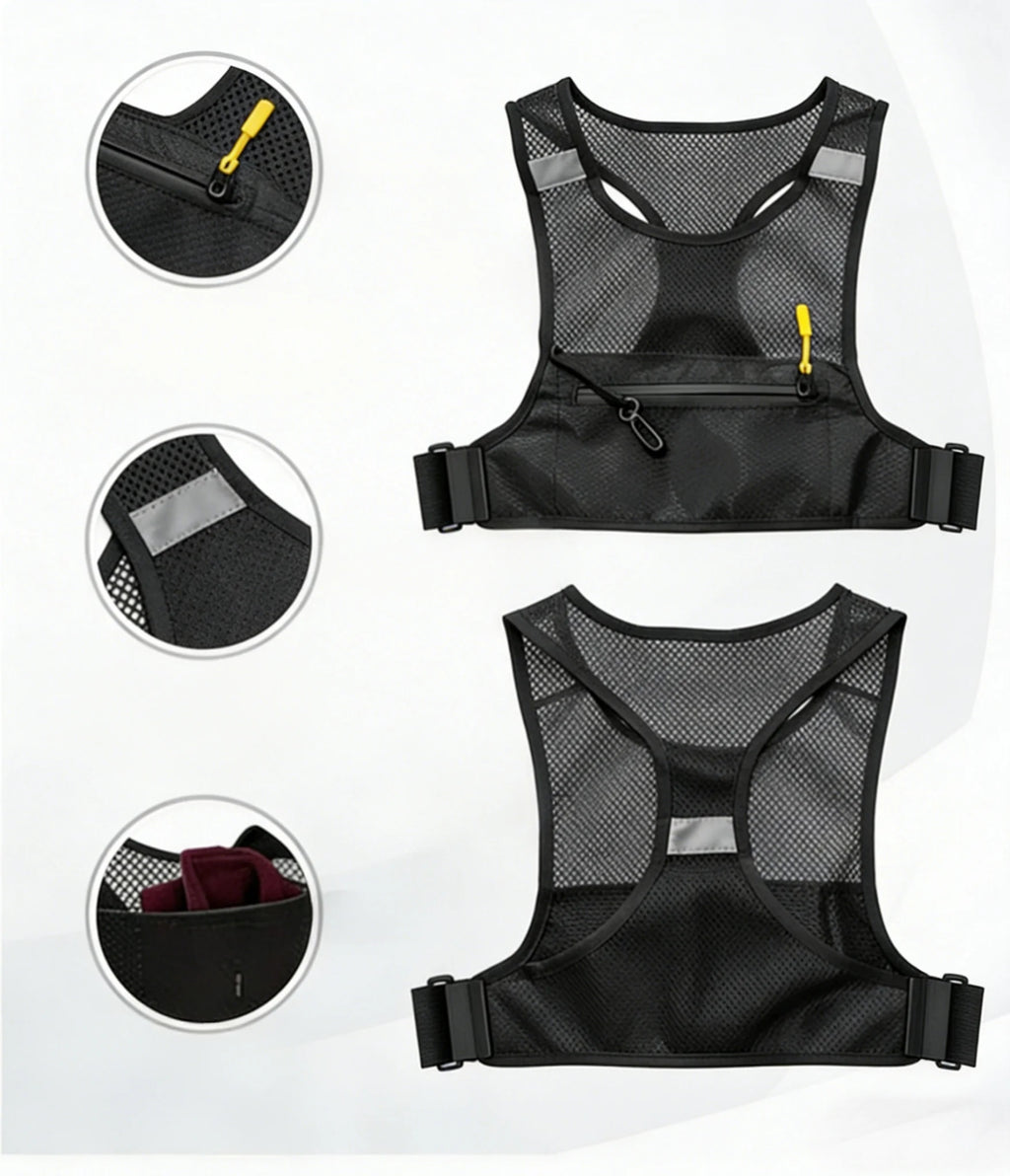 Reflective Running Chest Bag Fits 6.7" Phone - Breathable Lightweight for Marathon, Cycling, Hiking