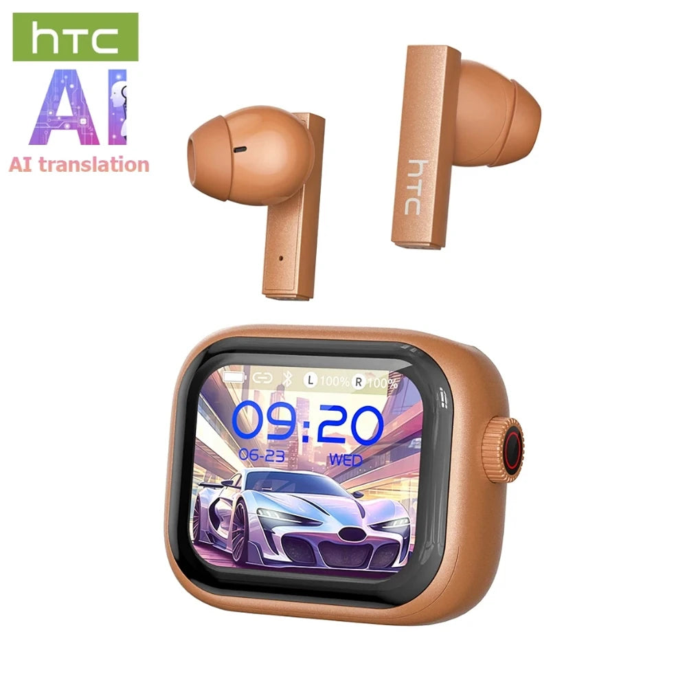 HTC NE40 Fashion Wireless Earbuds Eye-catching Transparent Case Light Open Semi-in-ear OWS Headphones Trendy Ear-hook Earphones