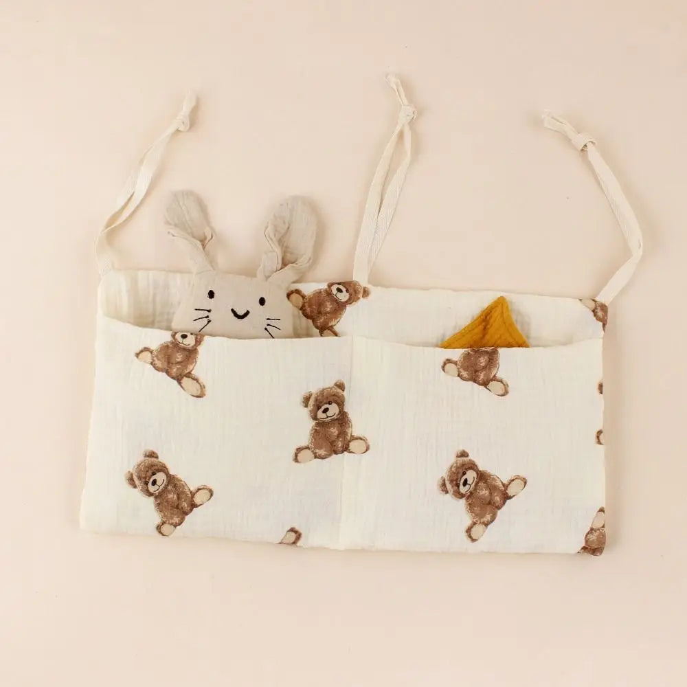 Space Saving Cotton Crib Storage Bag Large Capacity Dual-pocket Diaper Storage Bag Portable Stuff Organizer Stroller