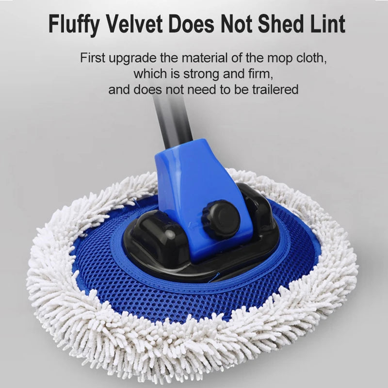 15° Curved Car Cleaning Brush Car Wash Brush Adjustable Four-section Telescopic Long Handle Mop Chenille Broom Detailing Washing
