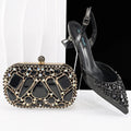 2025 Big Cryatal Italian Design African Women Shoes Matching Bag Pointed Toe Comfortable Heels for Party in Champagne Color