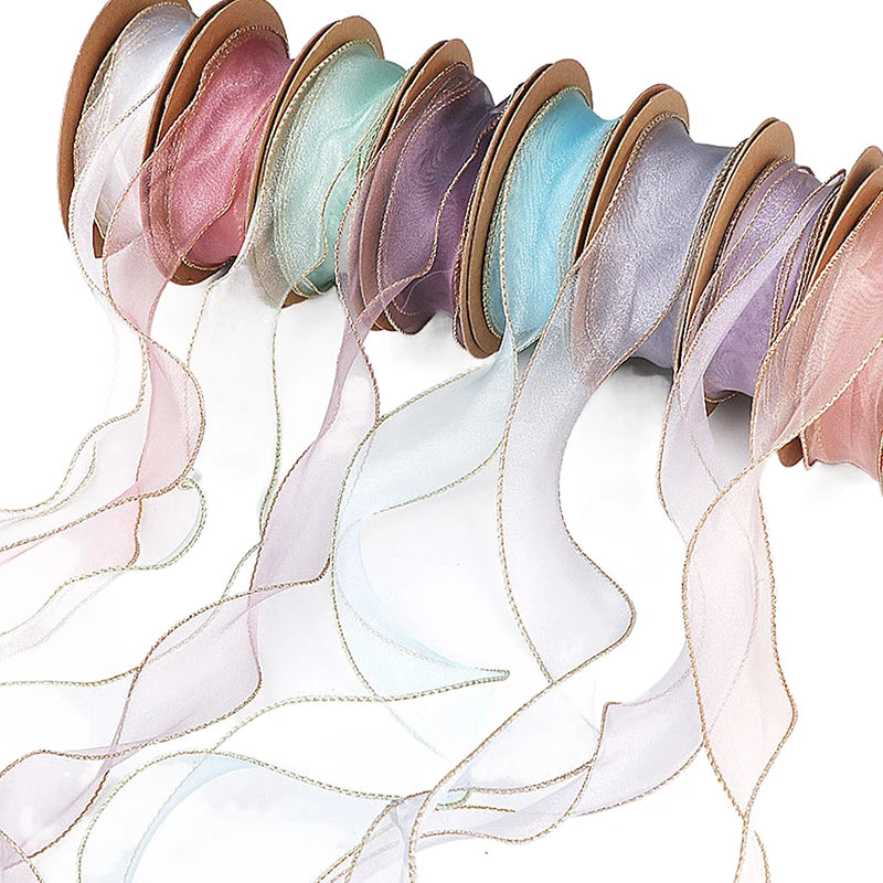 10Yards/Roll Sheer Chiffon Ribbon Organza Satin Ribbons For Gift Wrapping Decoration Wedding Bouquets Wreath Sewing Supplies
