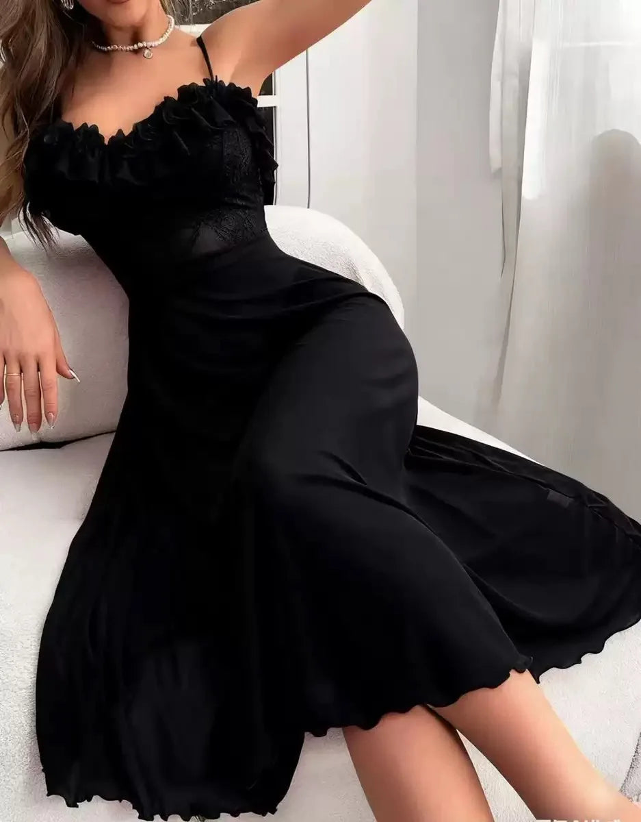 2026 Summer New Style Three-dimensional Lace Pajamas Dress Pure Color Mesh Lace Camisole Nightgown See-through Sexy Lingerie