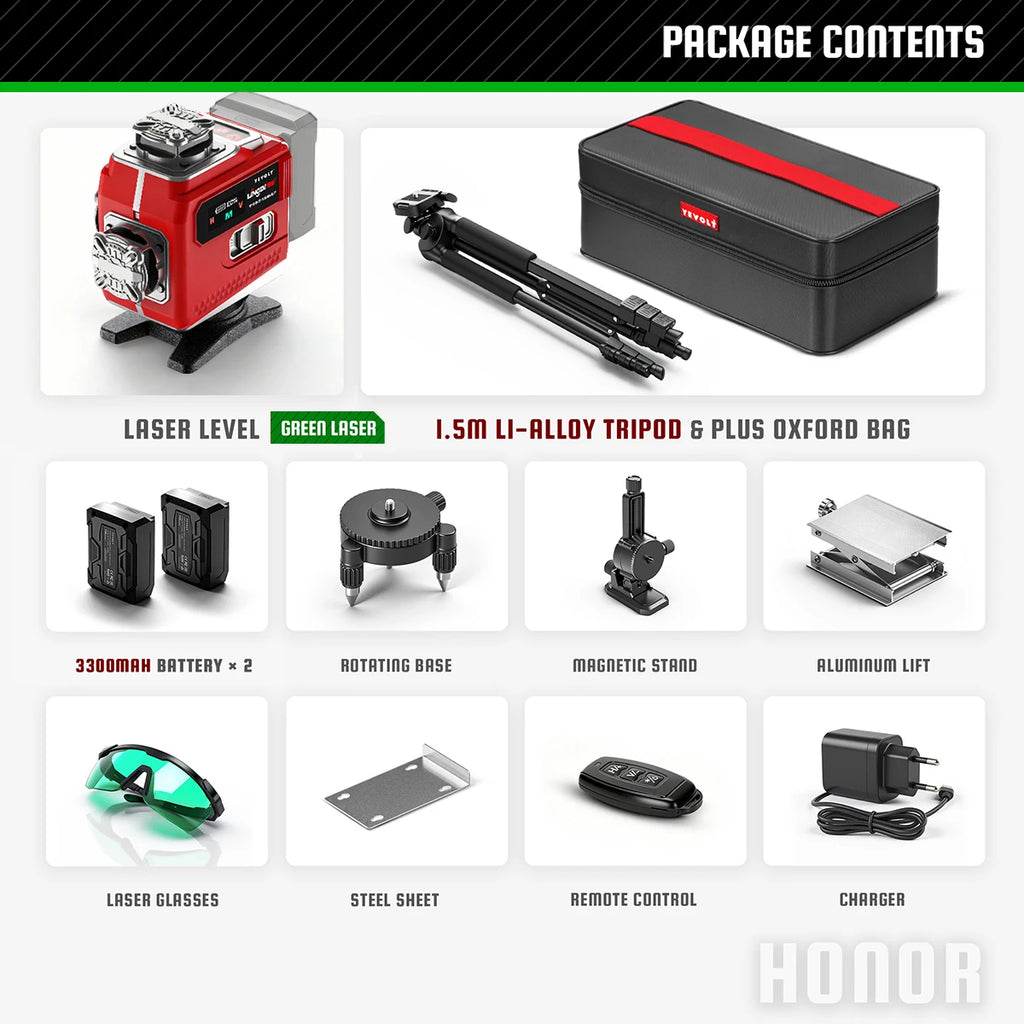 4D Cross 16 Line Green Self Level Laser Level for DIY Countertop Tile Baseboard Install Whole Room Alignment Home Remodel Work